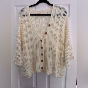 POL Cream Open-Knit Button Down Women's Cardigan Size Small